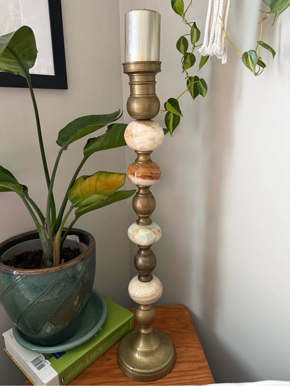 Antique Brass and Marble and Alabaster Candlestick - French origin